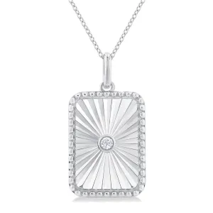 Sterling Silver Rectangle Medallion Diamond Pendant Necklace