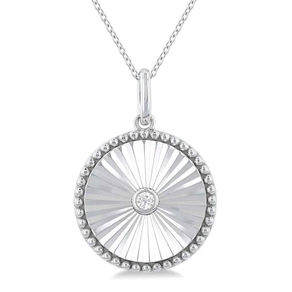 Sterling Silver Round Medallion Diamond Pendant Necklace