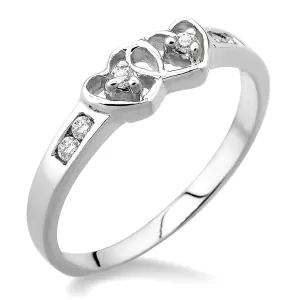 Sterling Silver Twin Heart Shape Two Stone Diamond Ring