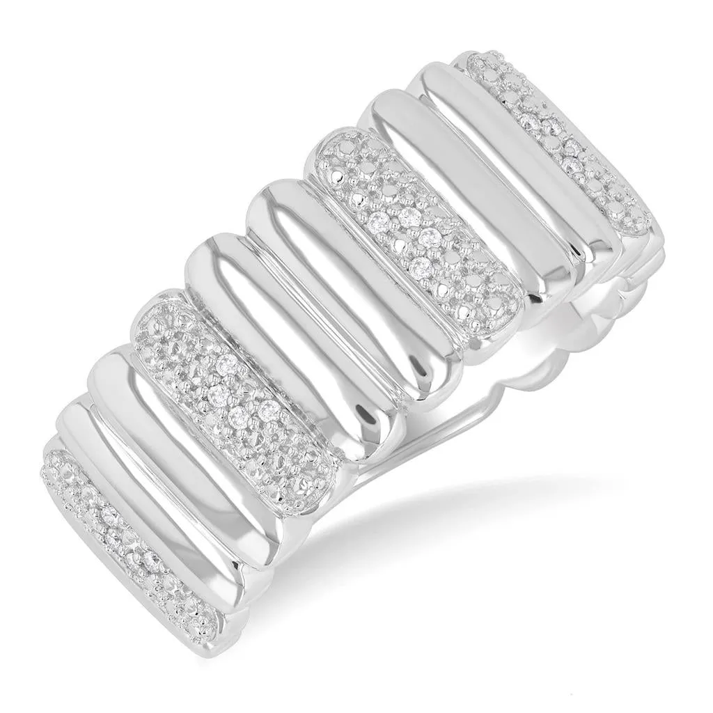 Sterling Silver Wide Band Diamond Ring