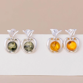 Sterling & Amber Apple Earrings