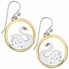 Sterling Silver & Brass Swan Earrings