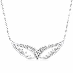 Sterling Silver Angel Wings Diamond Necklace