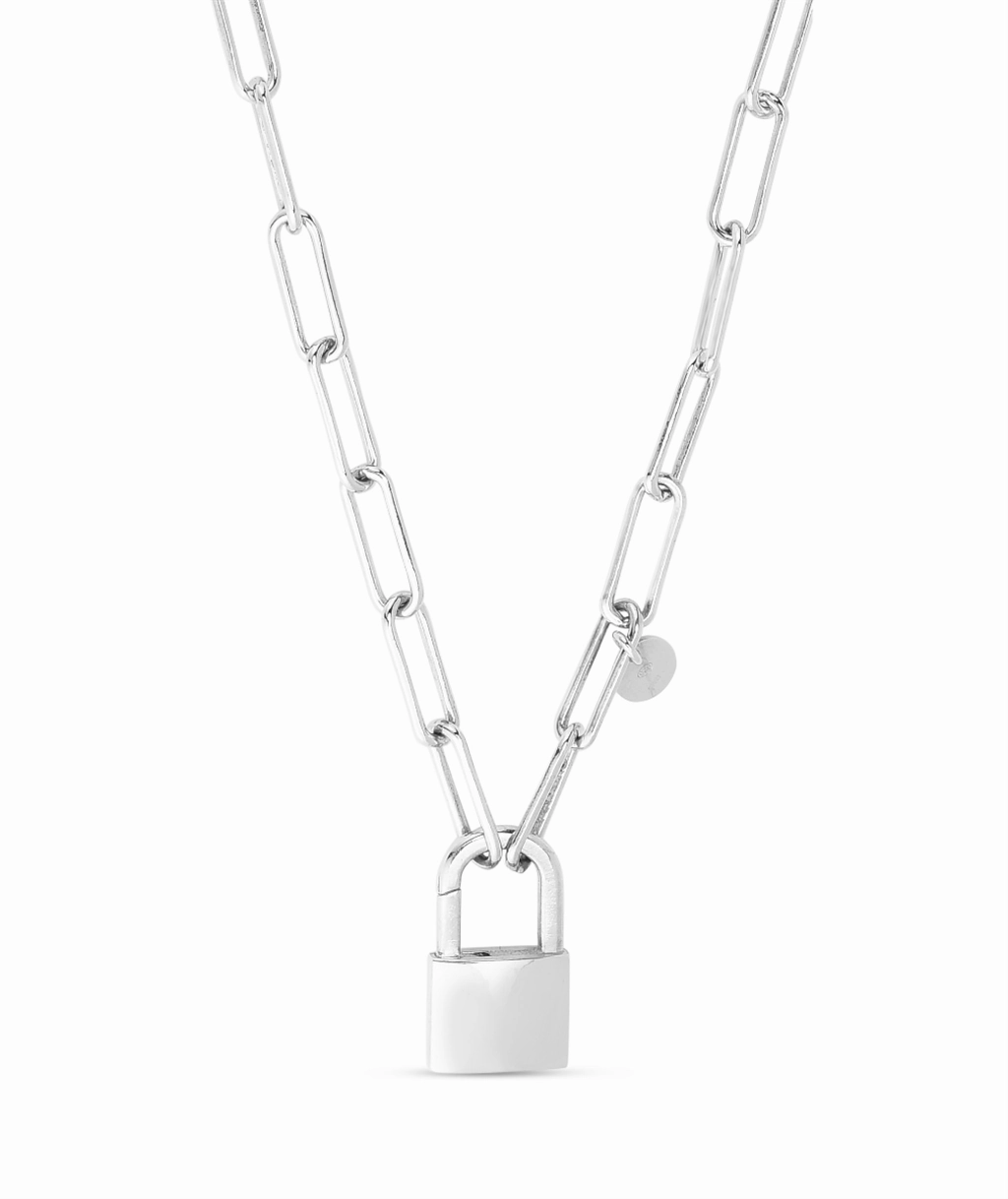 Sterling Silver Lock Link Paperclip Necklace