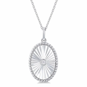 Sterling Silver Oval Medallion Diamond Pendant Necklace