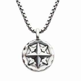Sterling Silver Oxidized Compass Pendant Necklace