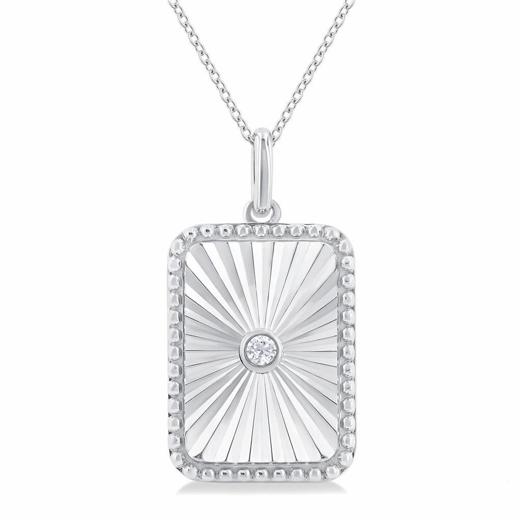 Sterling Silver Rectangle Medallion Diamond Pendant Necklace