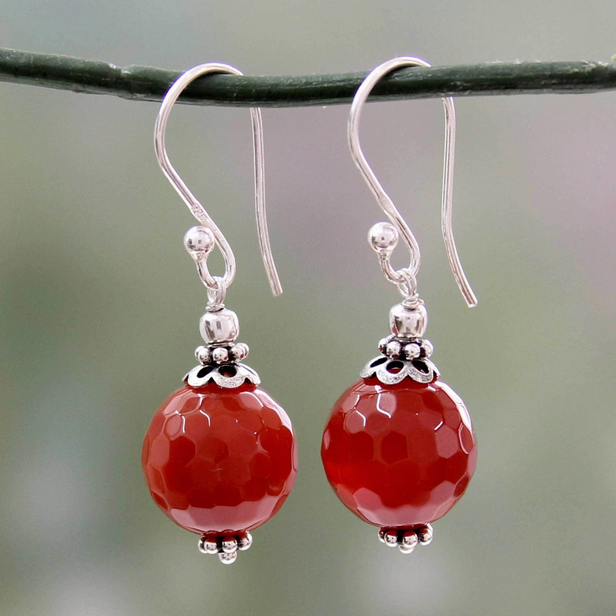 Sterling Silver Red Agate Dangle Earrings