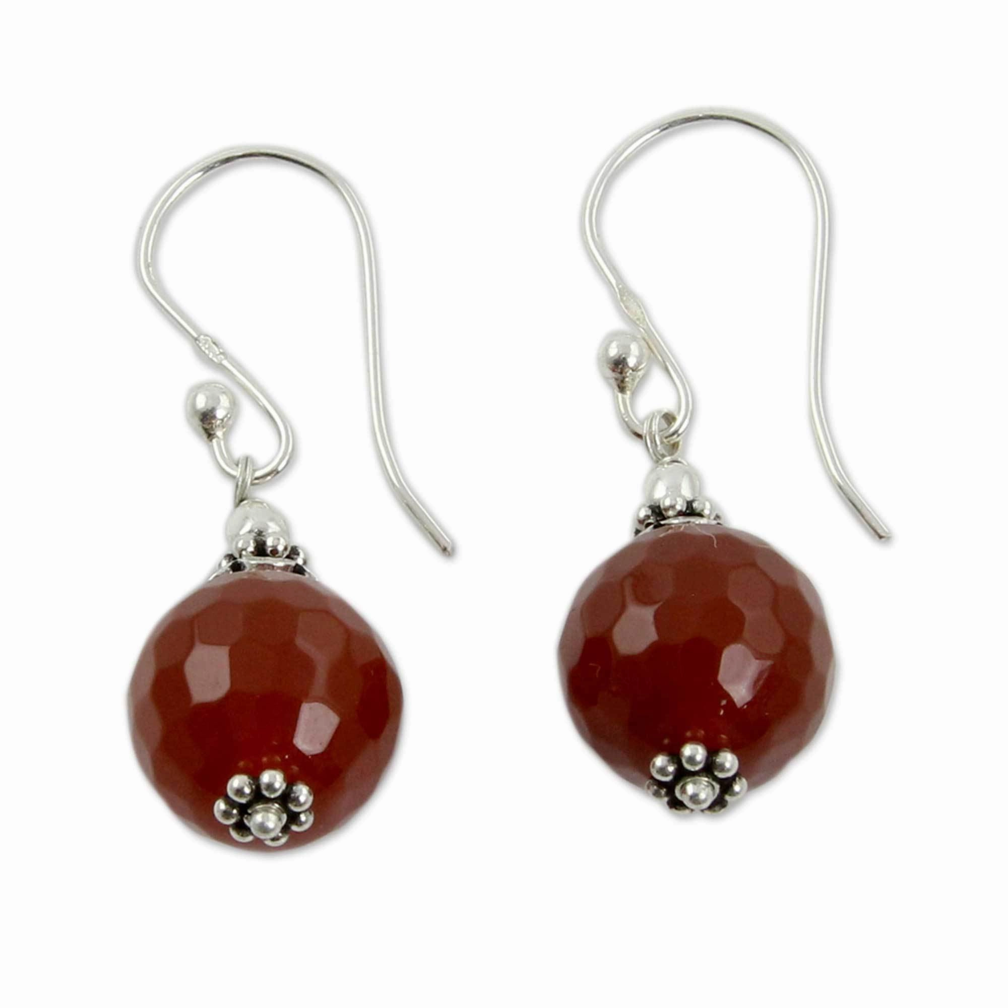 Sterling Silver Red Agate Dangle Earrings