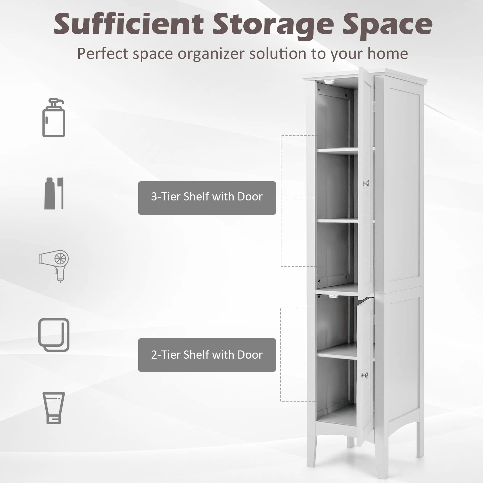 Storage Cabinet Bathroom High Cabinet with 5 Tier Shelves
