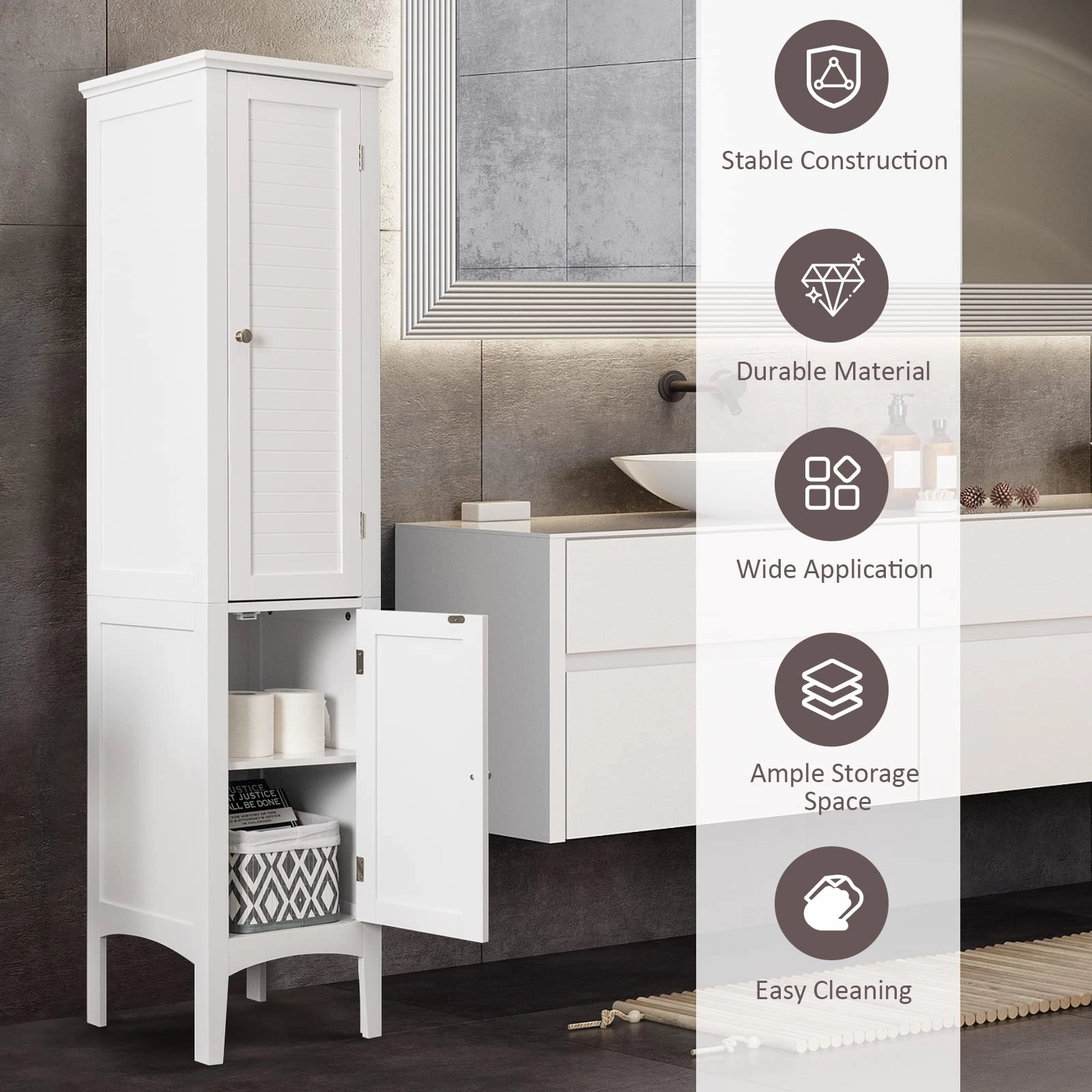 Storage Cabinet Bathroom High Cabinet with 5 Tier Shelves