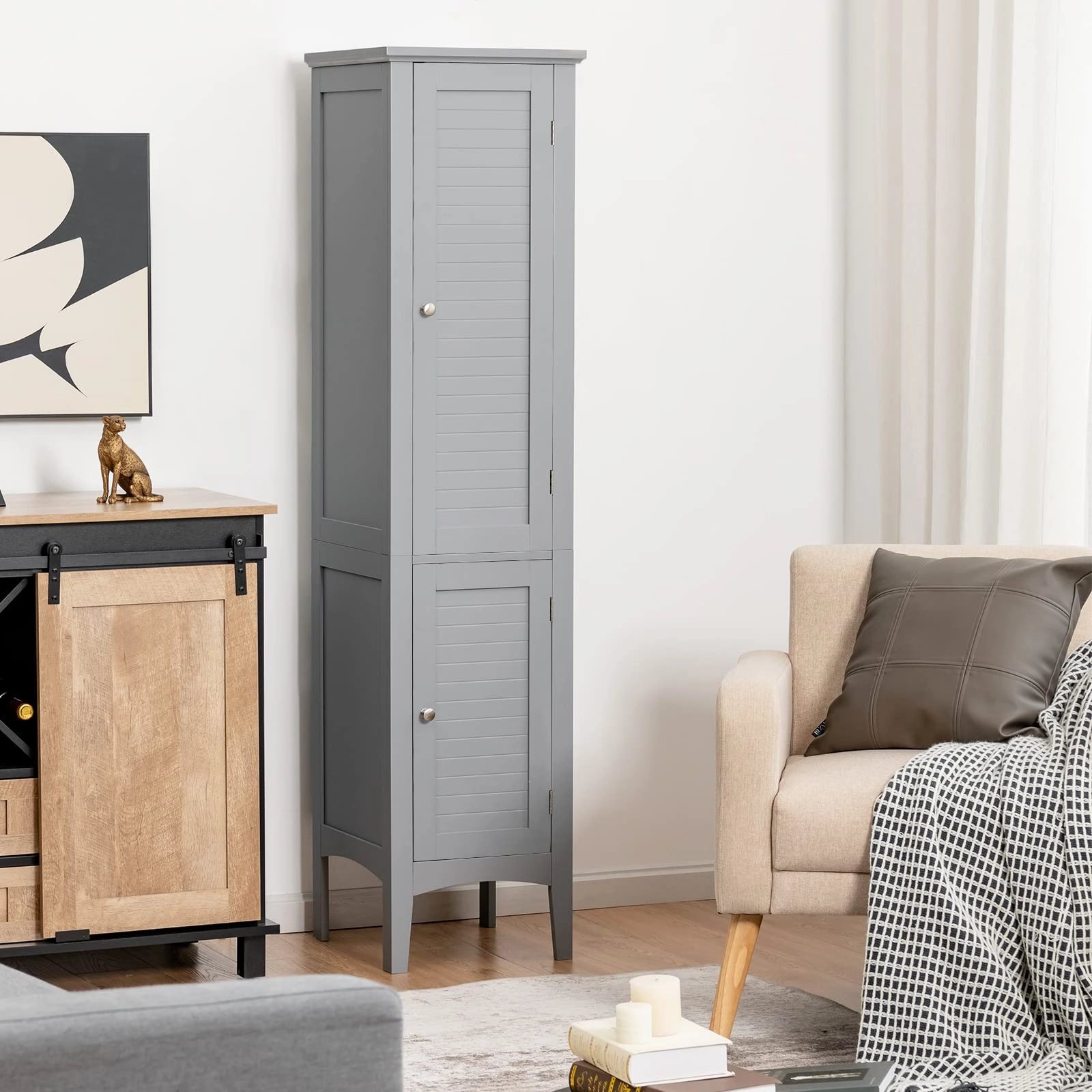Storage Cabinet Bathroom High Cabinet with 5 Tier Shelves