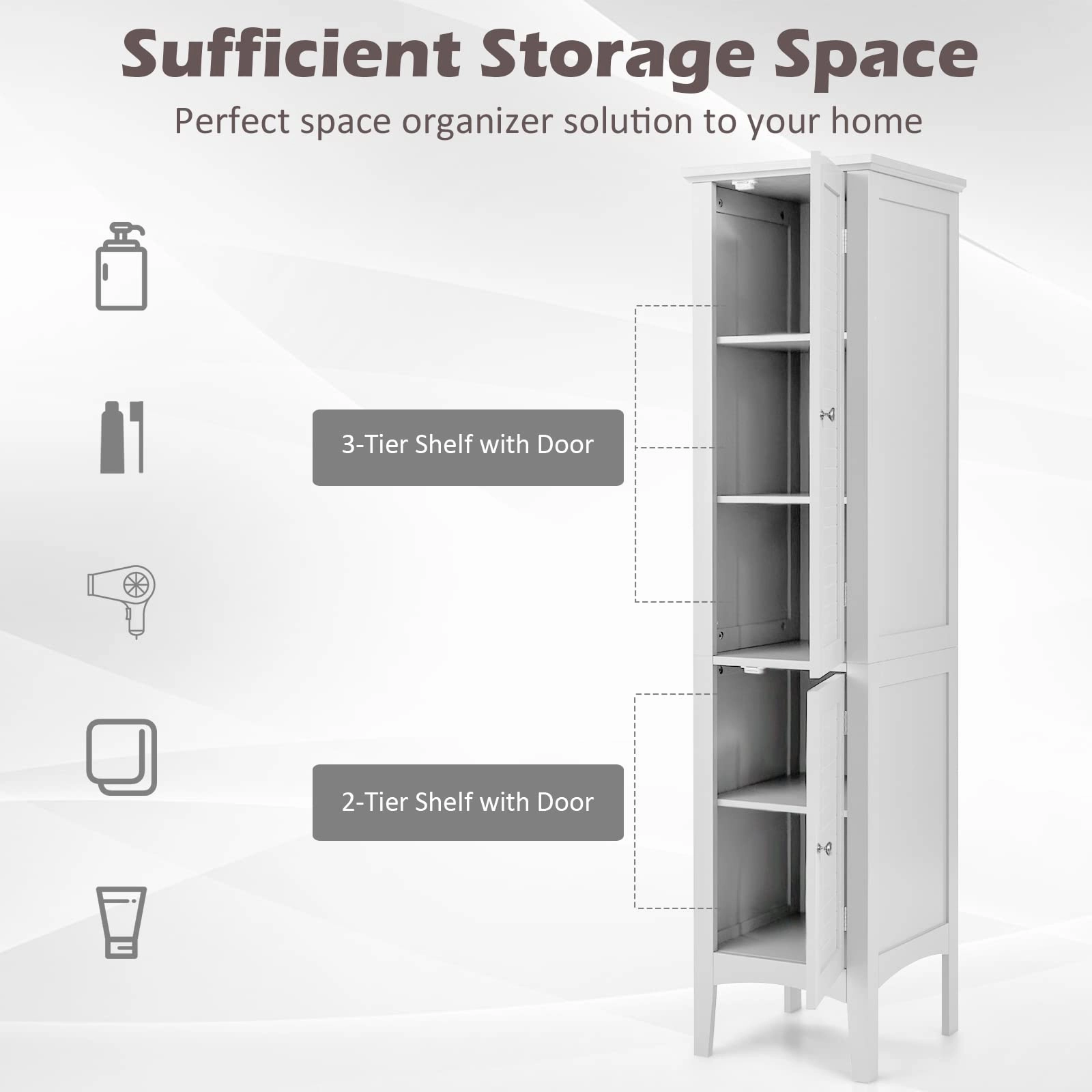 Storage Cabinet Bathroom High Cabinet with 5 Tier Shelves