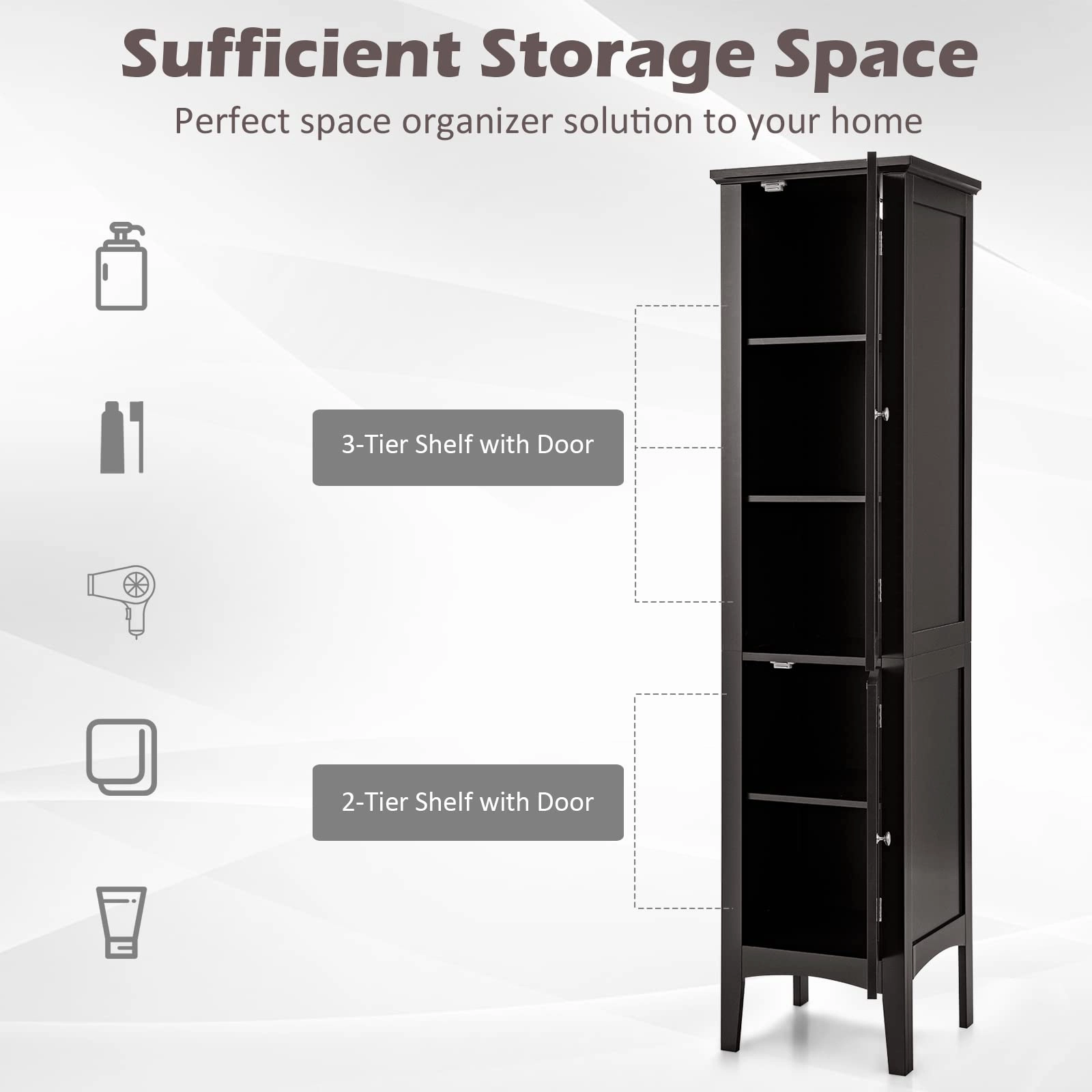 Storage Cabinet Bathroom High Cabinet with 5 Tier Shelves