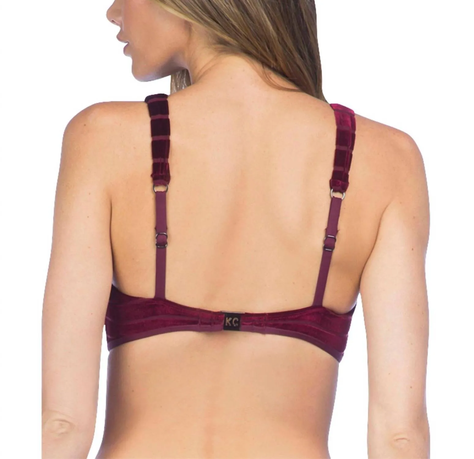 Stripe Mesh High Neck Bikini Top In Burgundy Velvet