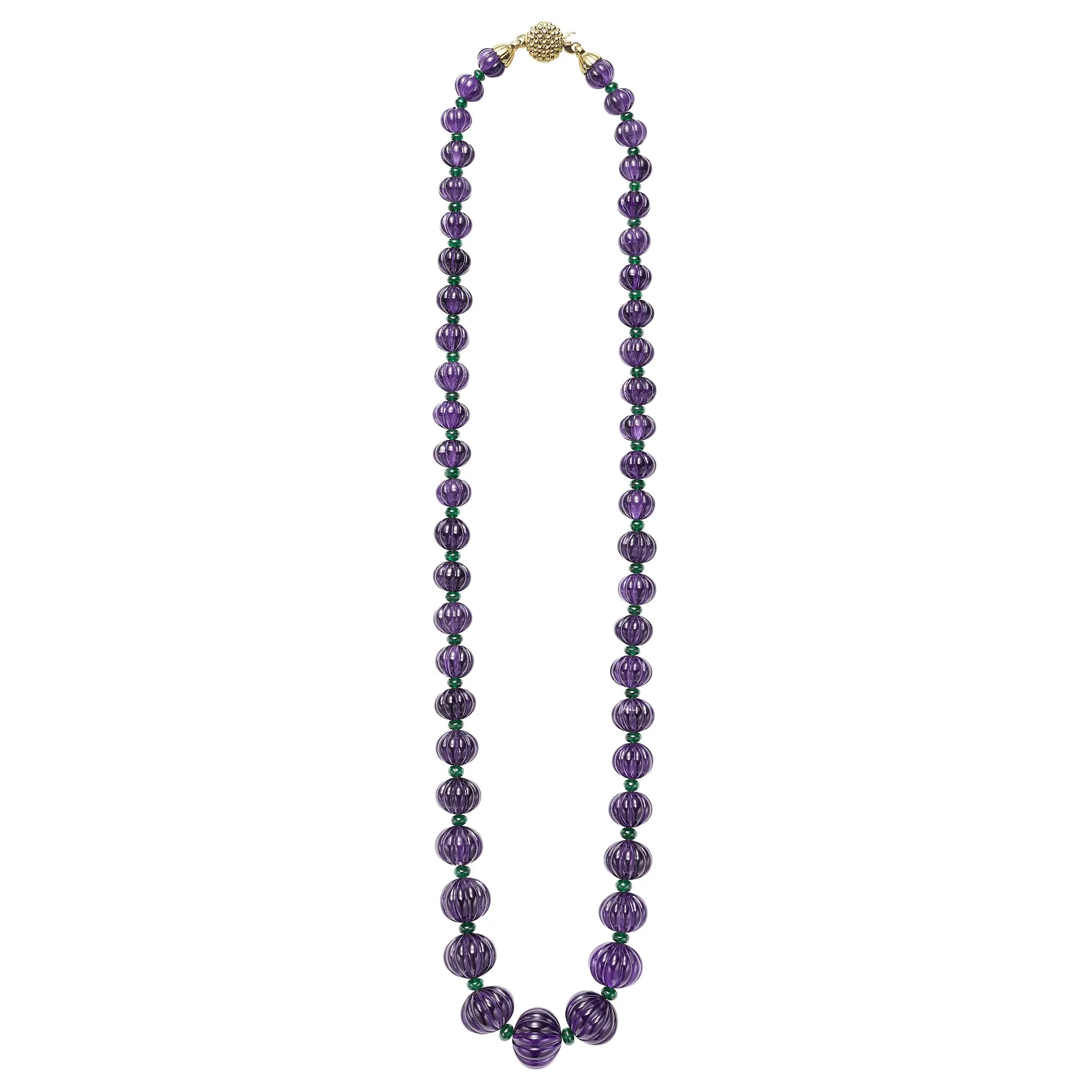 Studio 18K Gold and Fluted Amethyst Cabochon Statement Necklace