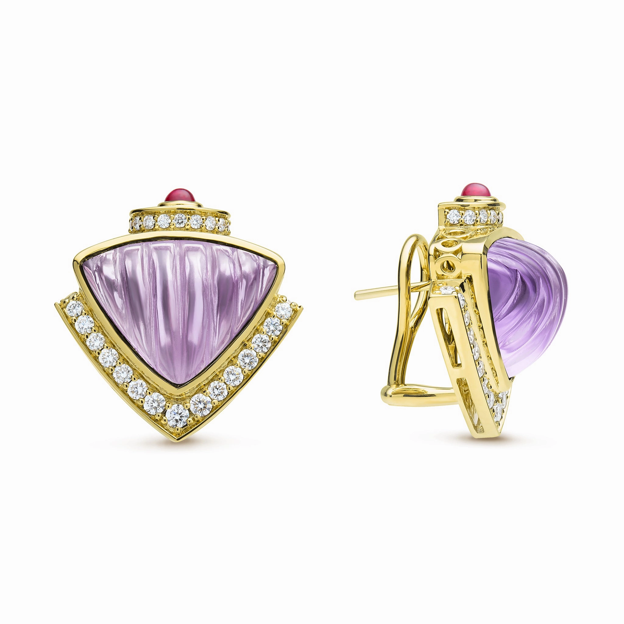 Studio 18K Amethyst and Diamond Earrings with Ruby Accents