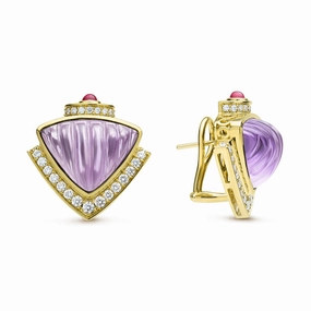 Studio 18K Amethyst and Diamond Earrings with Ruby Accents