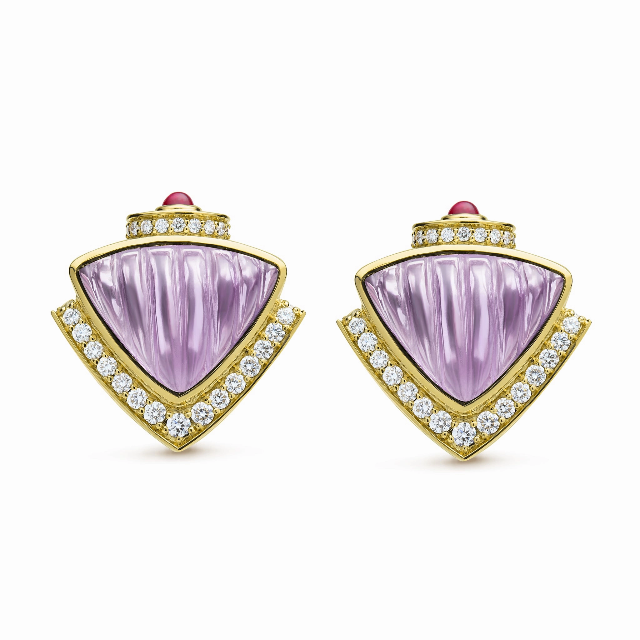 Studio 18K Amethyst and Diamond Earrings with Ruby Accents
