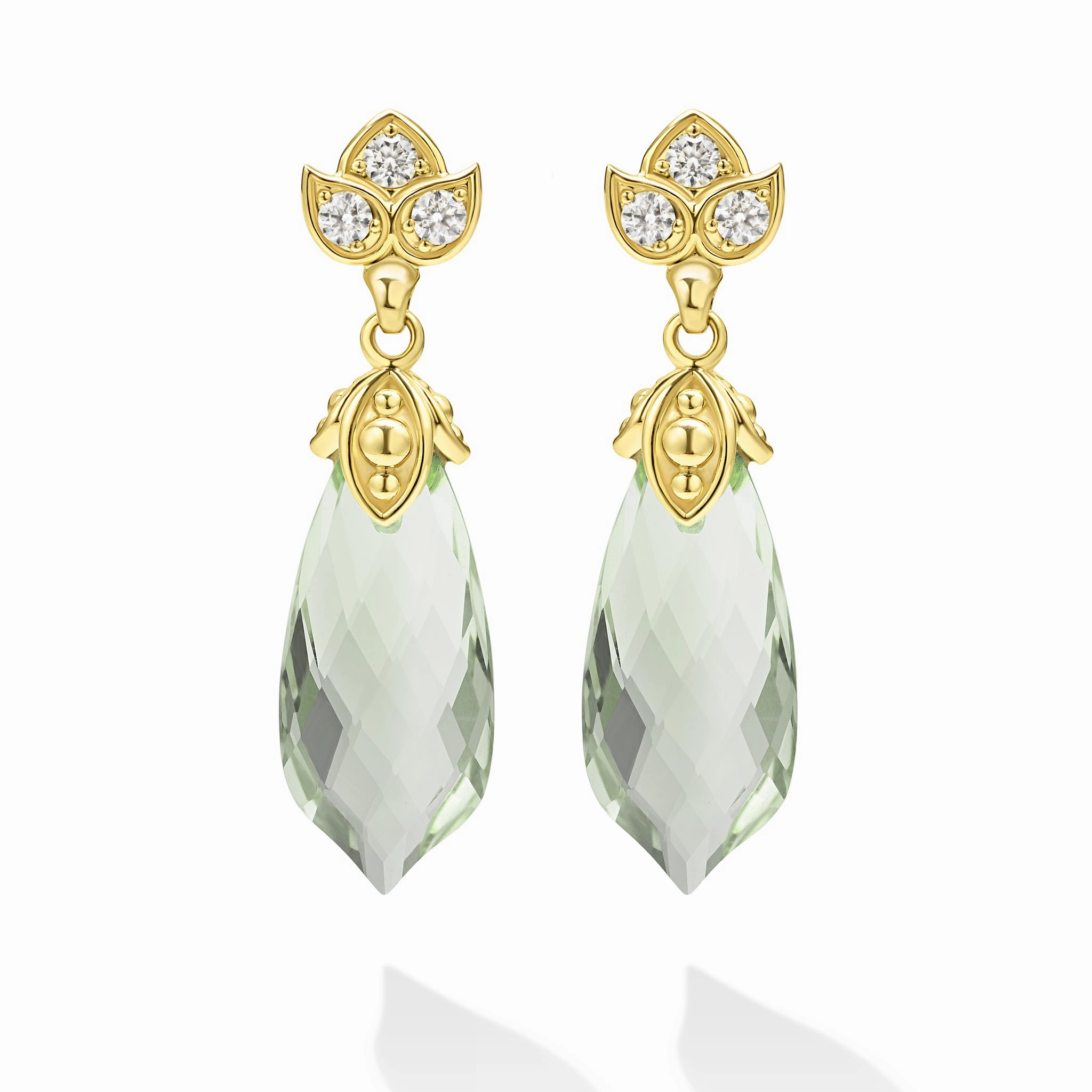 Studio 18K Diamond Lotus and Prasiolite Drop Earrings