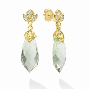 Studio 18K Diamond Lotus and Prasiolite Drop Earrings