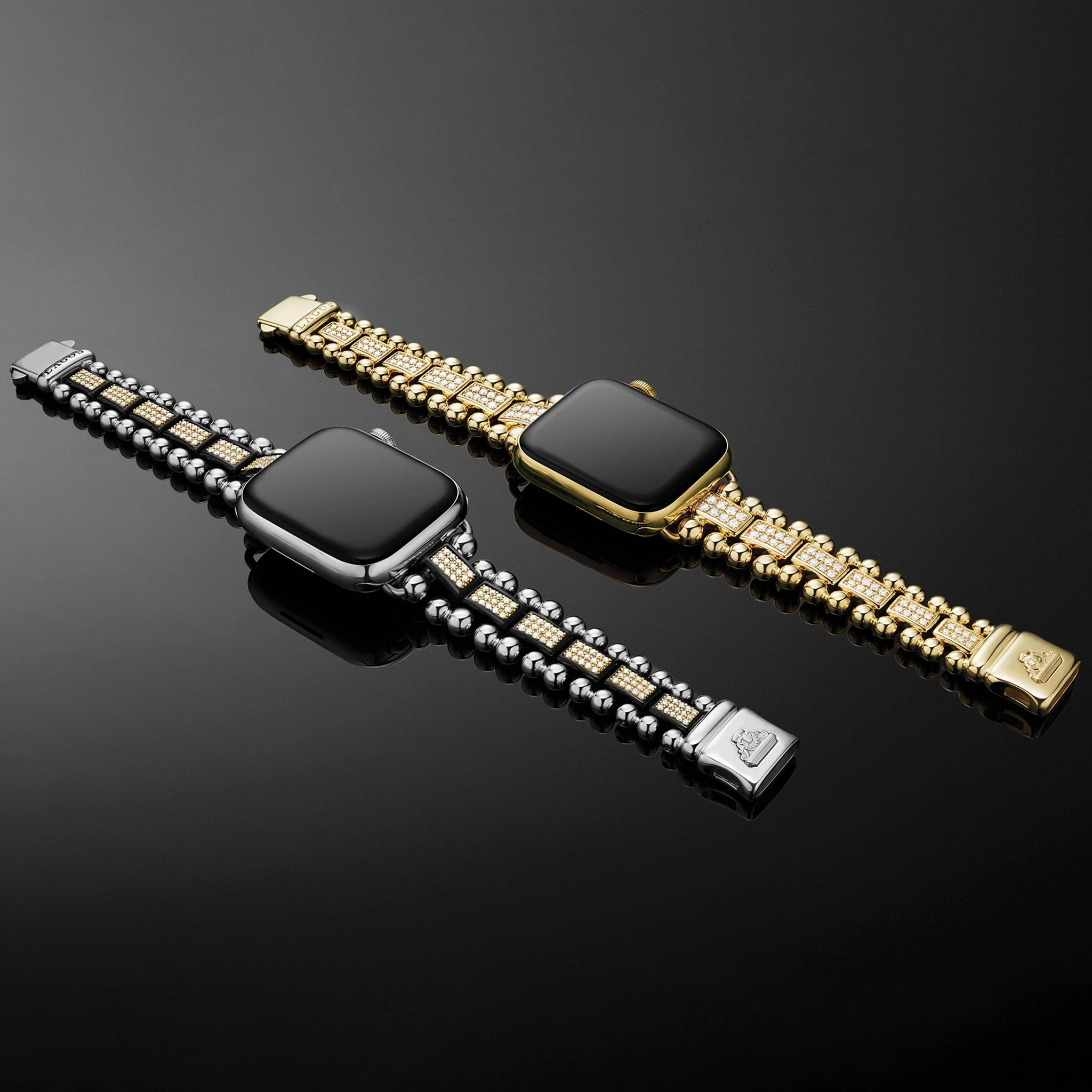 Studio 18K Gold and Black Ceramic Full Diamond Watch Bracelet - 38-42mm