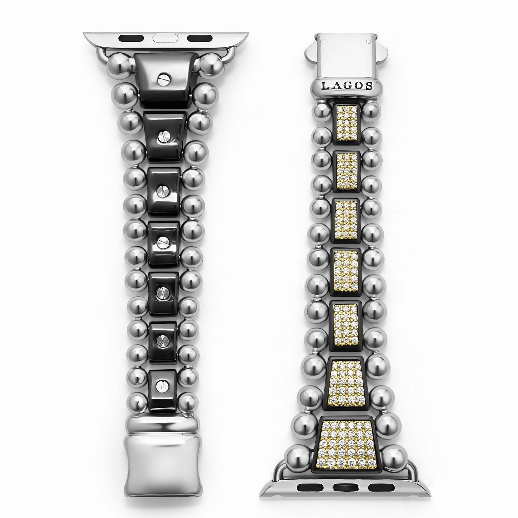 Studio 18K Gold and Black Ceramic Full Diamond Watch Bracelet - 42-49mm