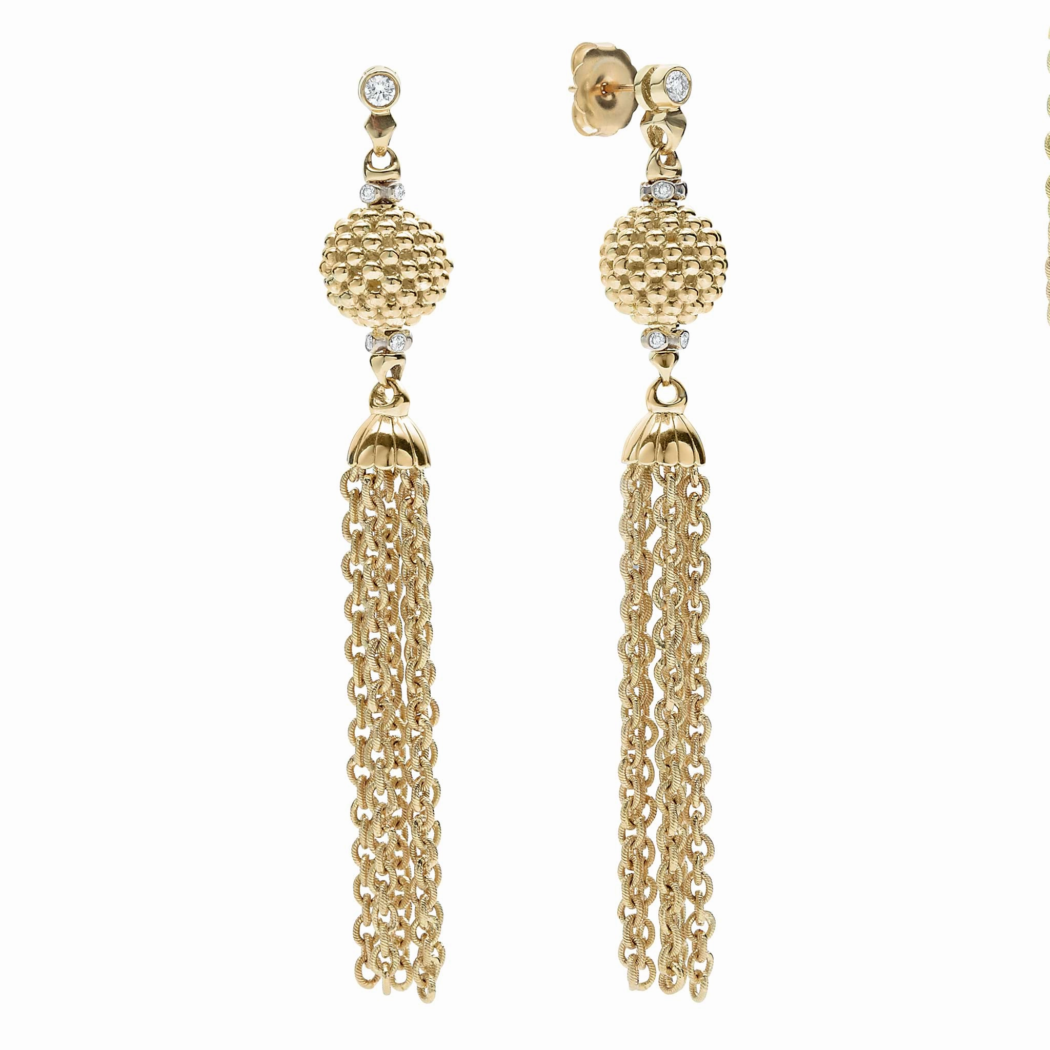 Studio 18K Gold and Diamond Chain Tassel Drop Earrings