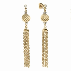 Studio 18K Gold and Diamond Chain Tassel Drop Earrings