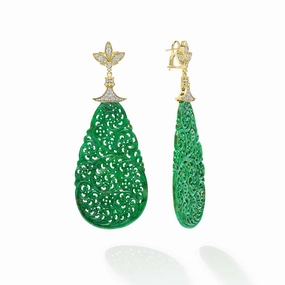 Studio 18K Gold and Jade Diamond Teardrop Earrings