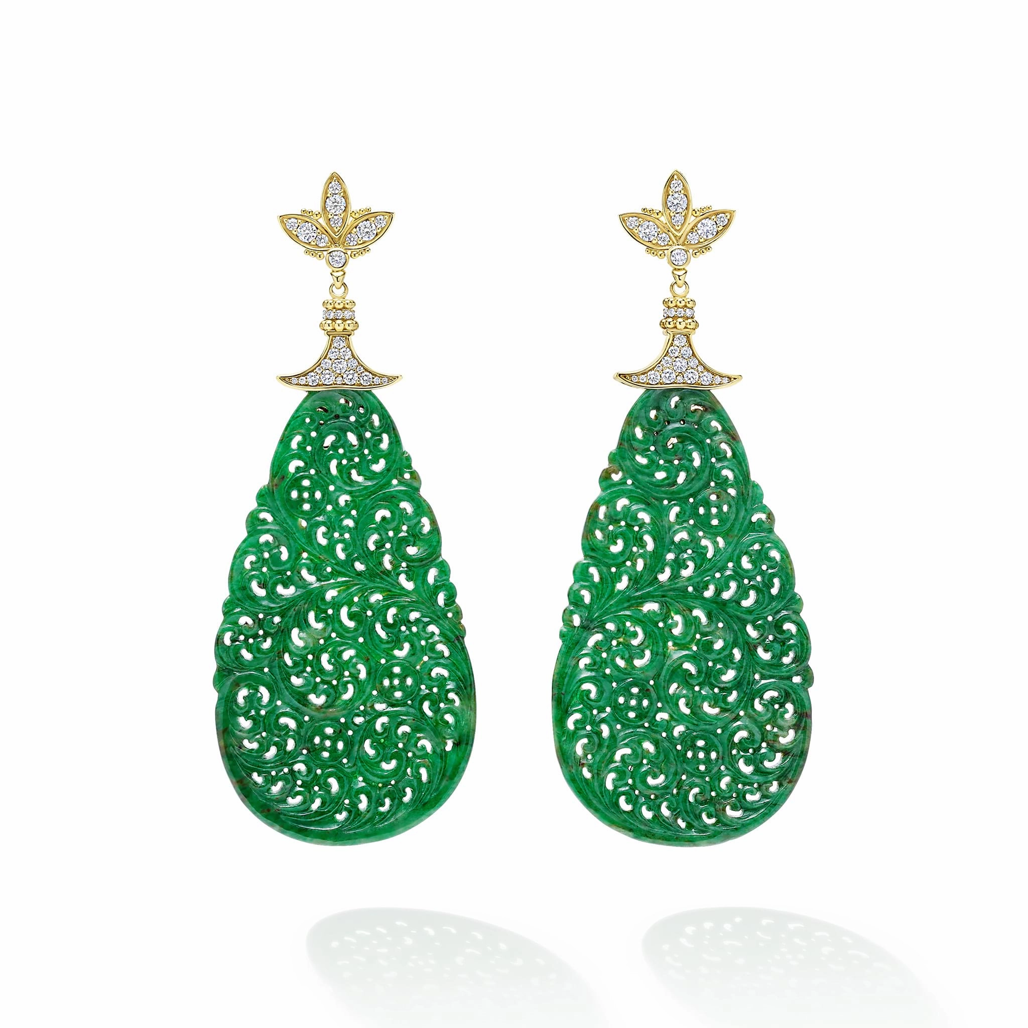 Studio 18K Gold and Jade Diamond Teardrop Earrings