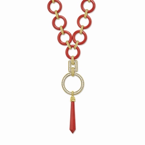 Studio 18K Gold and Red Jasper Diamond Pendant Necklace