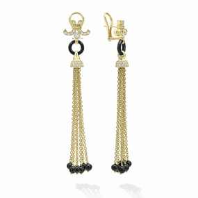 Studio 18K Gold Black Agate Dragon Ball Tassel Earrings