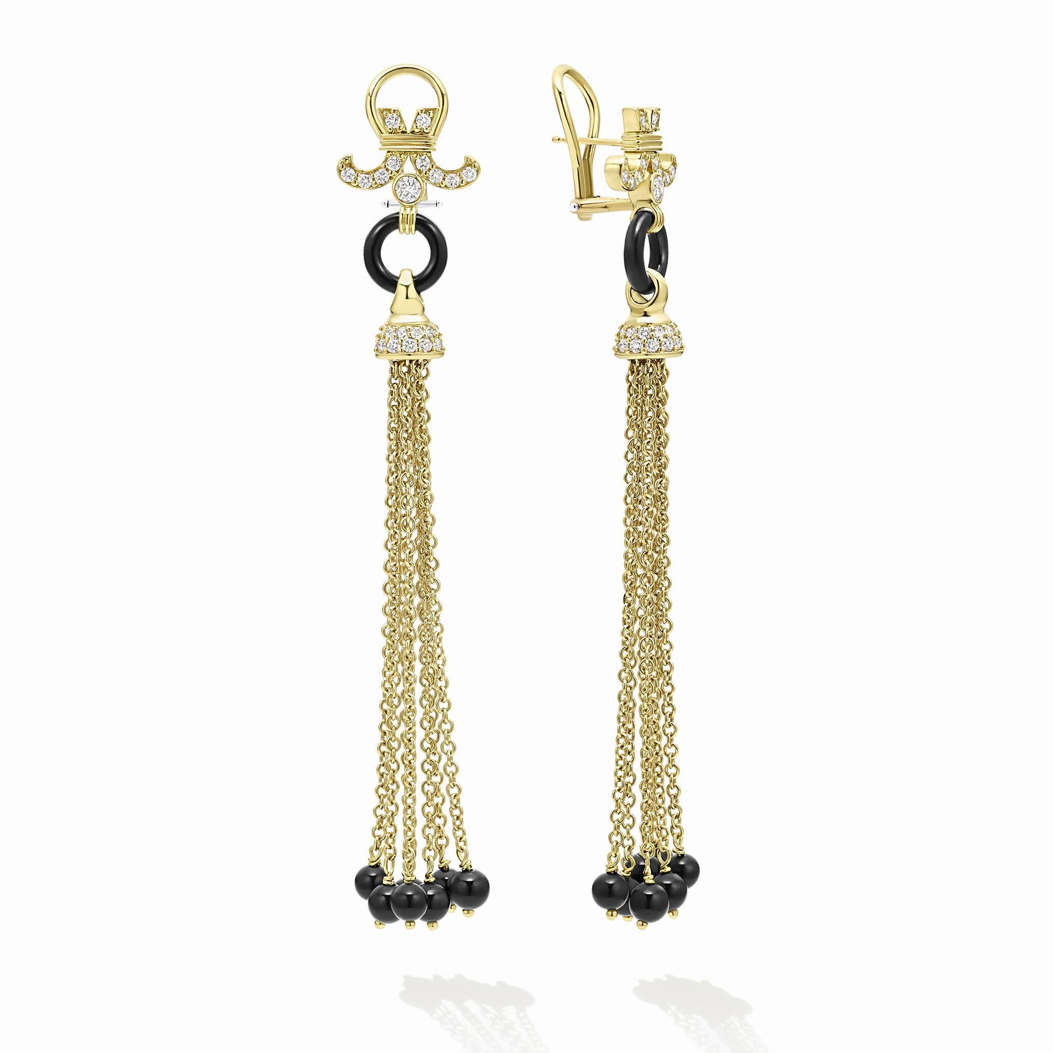 Studio 18K Gold Black Agate Dragon Ball Tassel Earrings