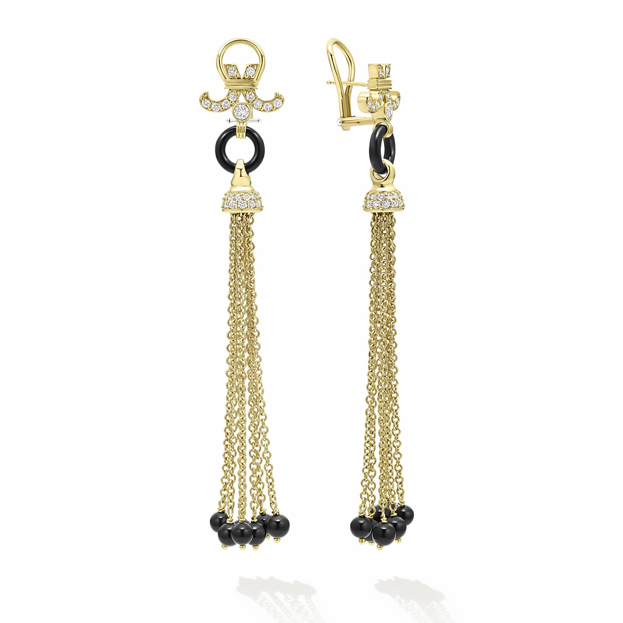 Studio 18K Gold Black Agate Dragon Ball Tassel Earrings