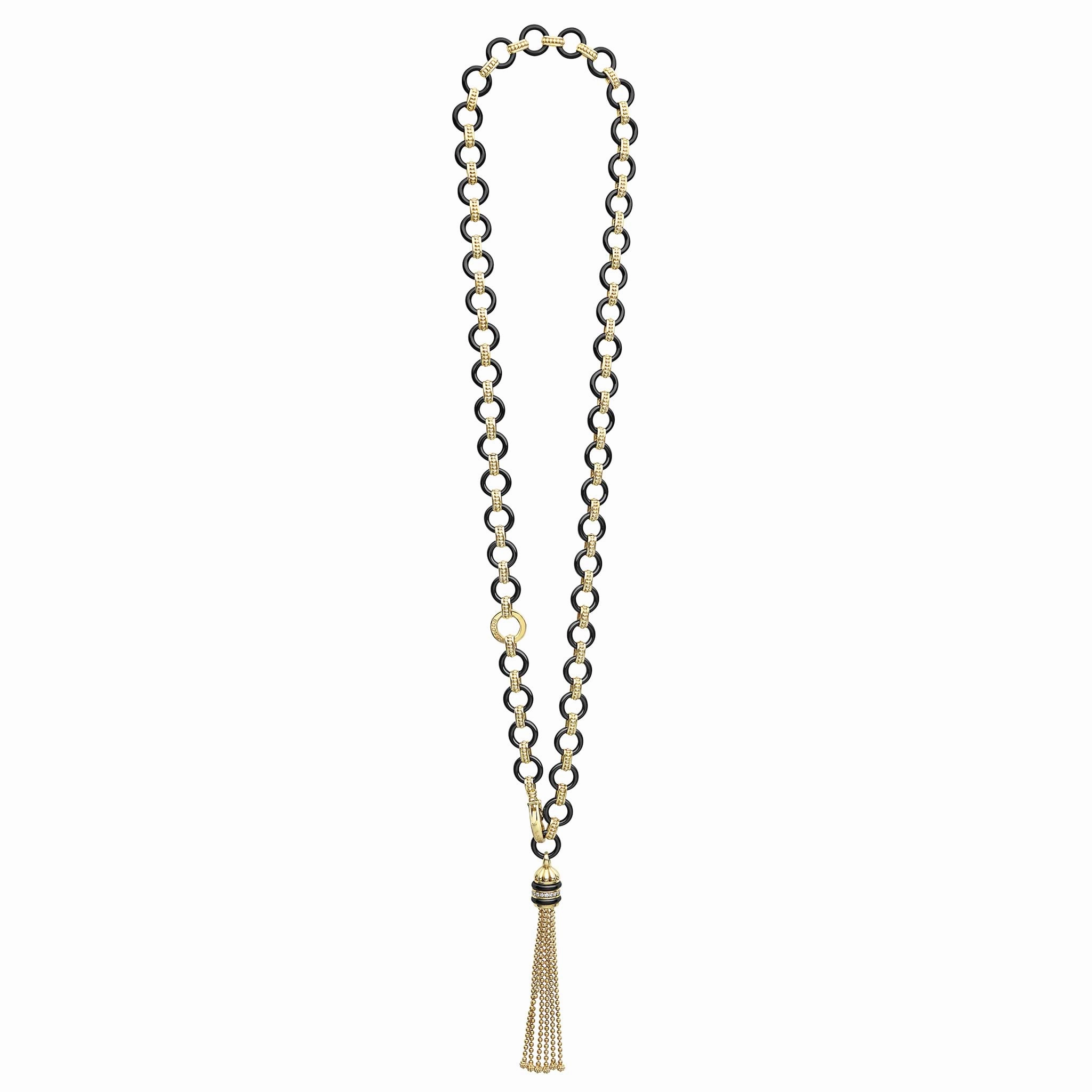 Studio 18K Gold Black Ceramic Tassel Link Necklace