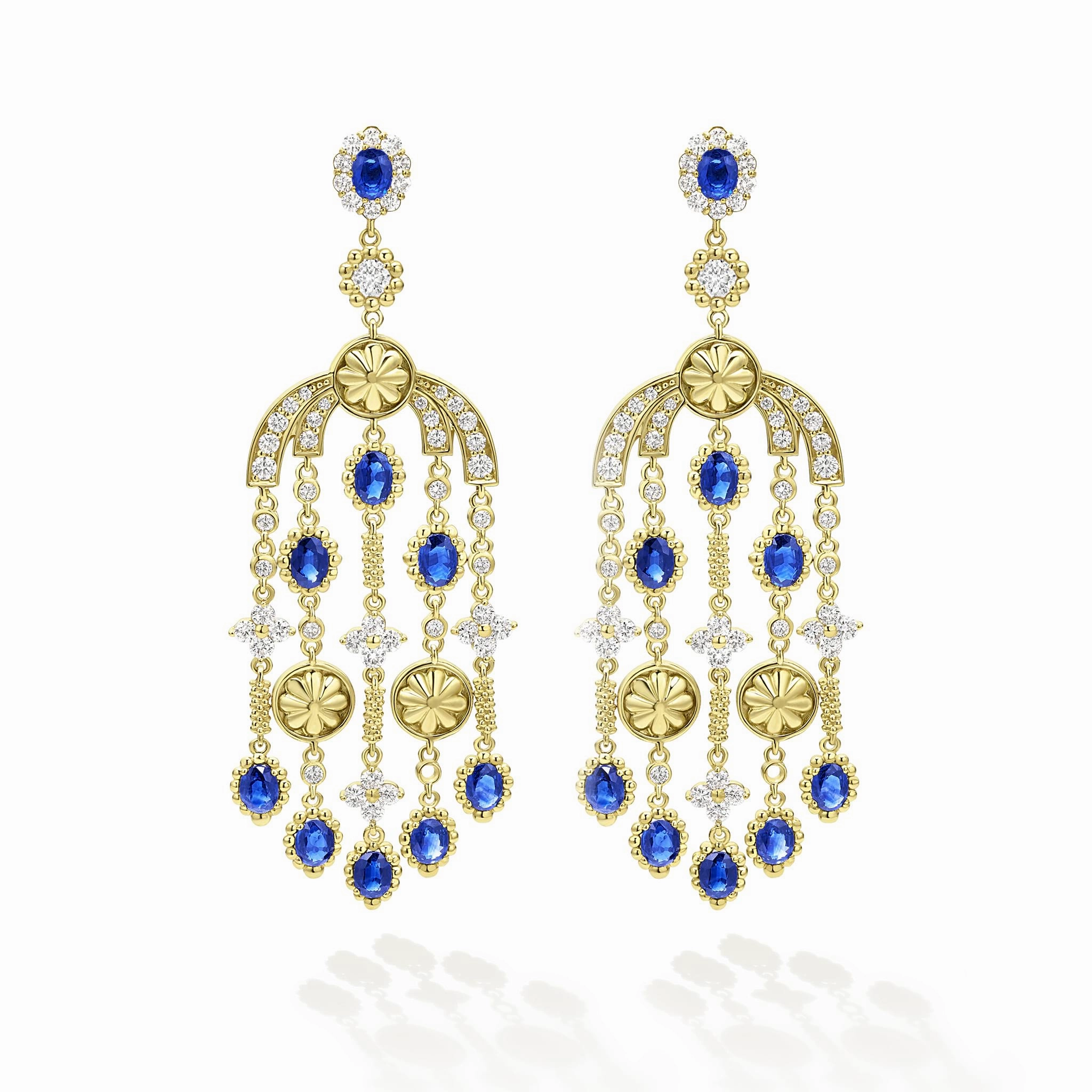 Studio 18K Gold Blue Sapphire and Diamond Chandelier Earrings