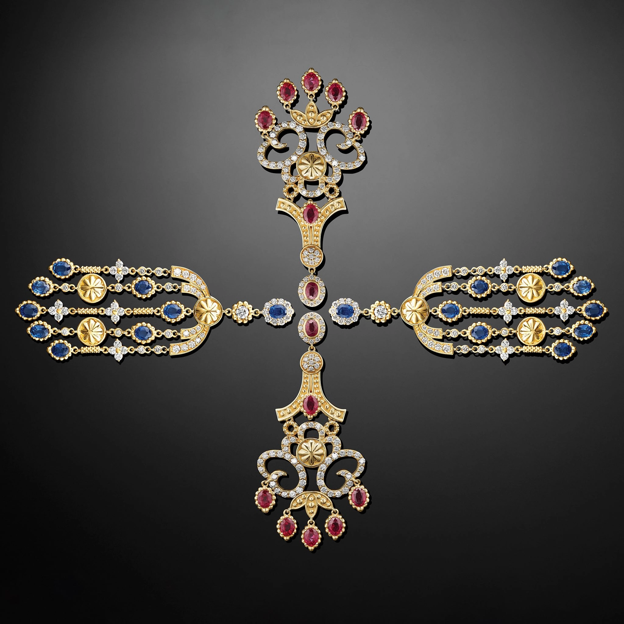 Studio 18K Gold Blue Sapphire and Diamond Chandelier Earrings