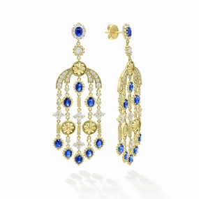 Studio 18K Gold Blue Sapphire and Diamond Chandelier Earrings