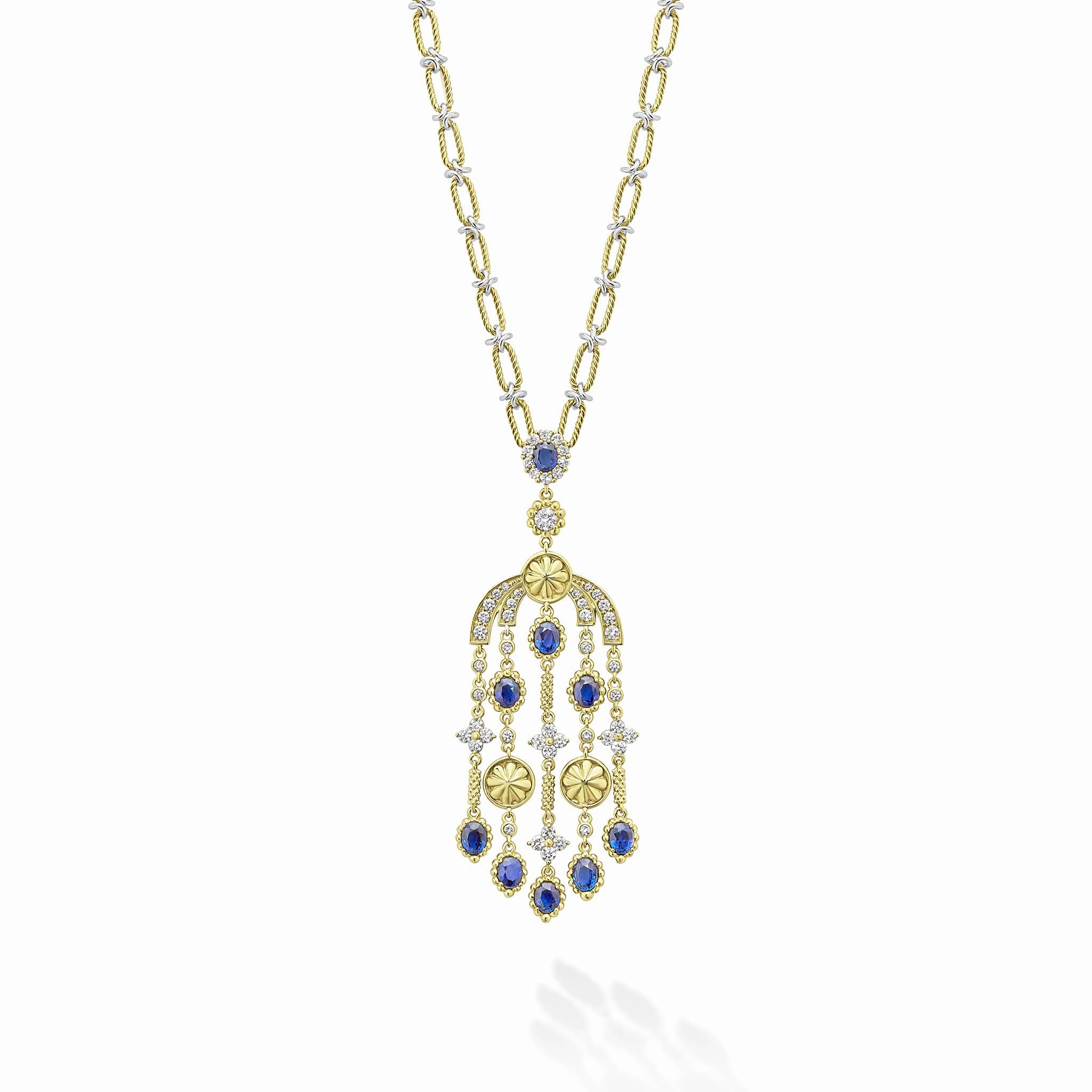 Studio 18K Gold Blue Sapphire and Diamond Chandelier Necklace