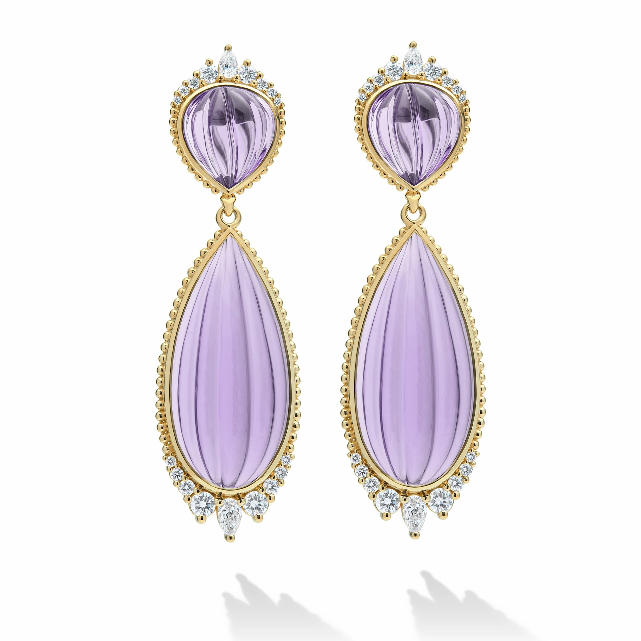 Studio 18K Gold Briolette Amethyst & Diamond Teardrop Earrings
