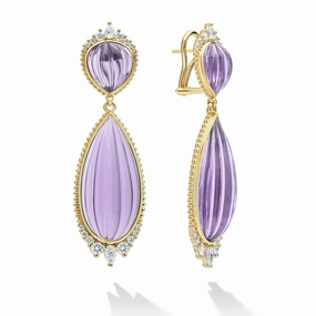 Studio 18K Gold Briolette Amethyst & Diamond Teardrop Earrings