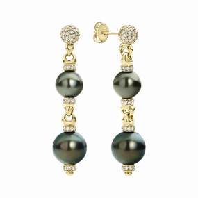 Studio 18K Gold Diamond Black Tahitan Pearl Drop Earrings
