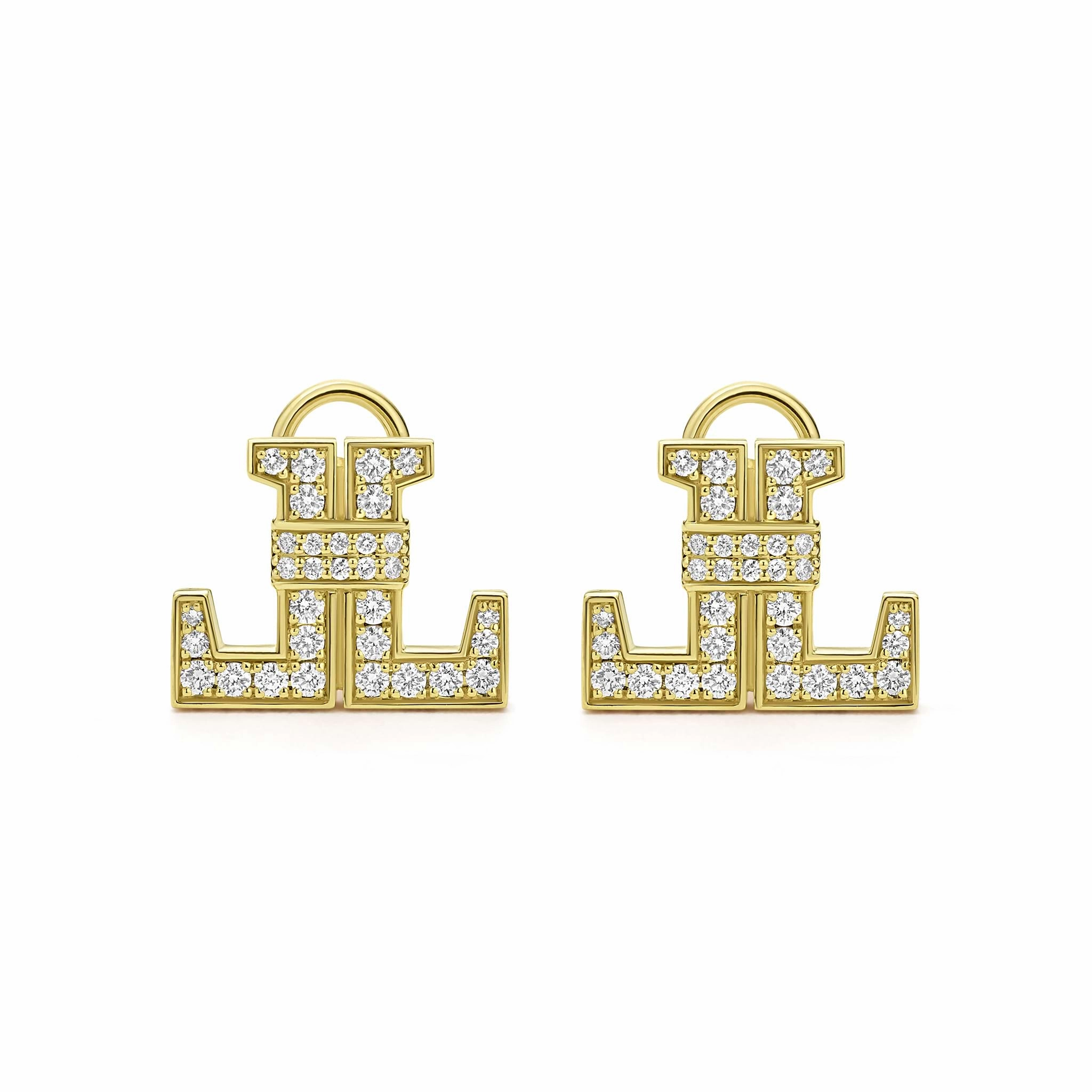 Studio 18K Gold Double L Diamond Earrings