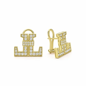 Studio 18K Gold Double L Diamond Earrings