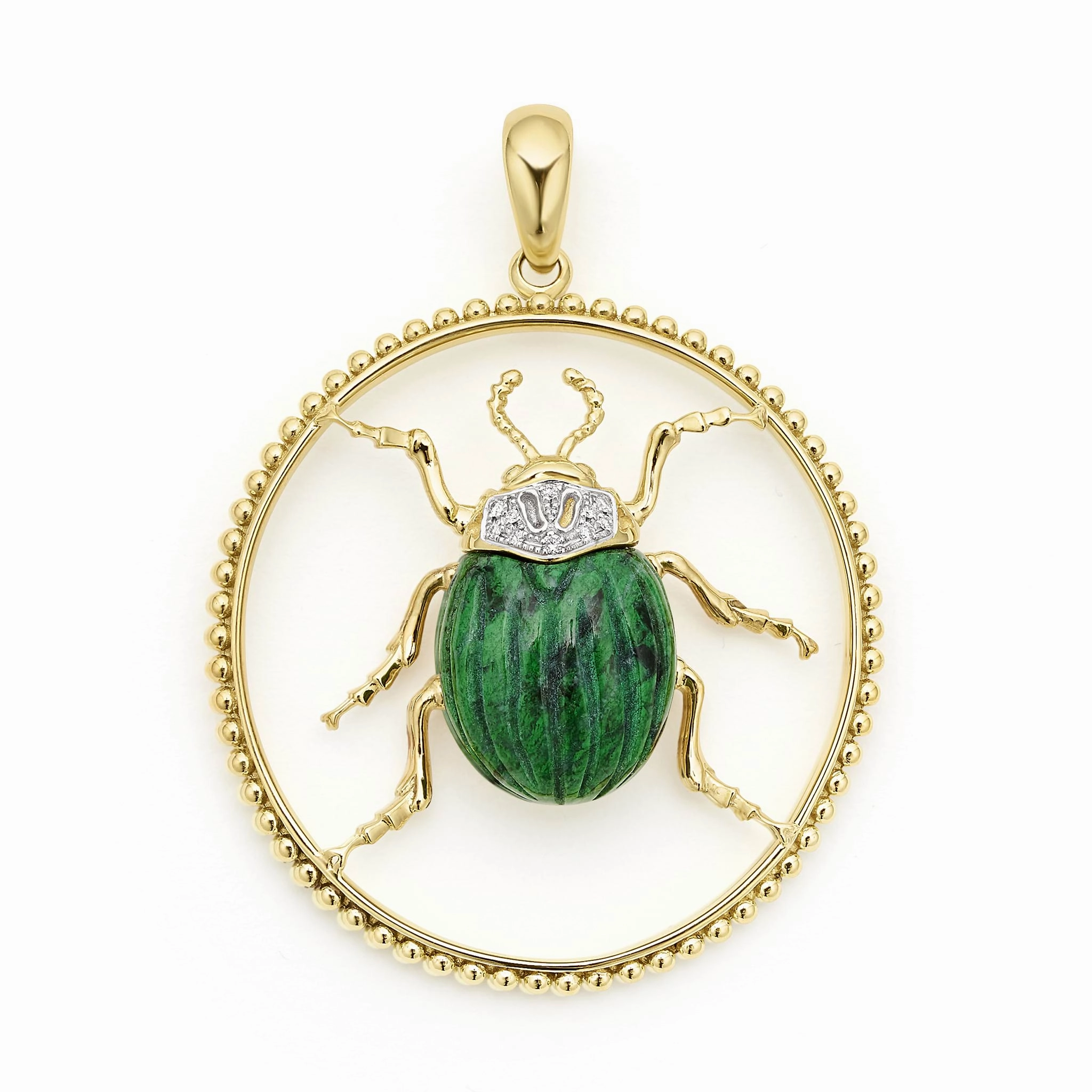 Studio 18K Gold Jade and Diamond Beetle Pendant