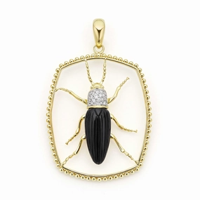 Studio 18K Gold Onyx and Diamond Beetle Pendant