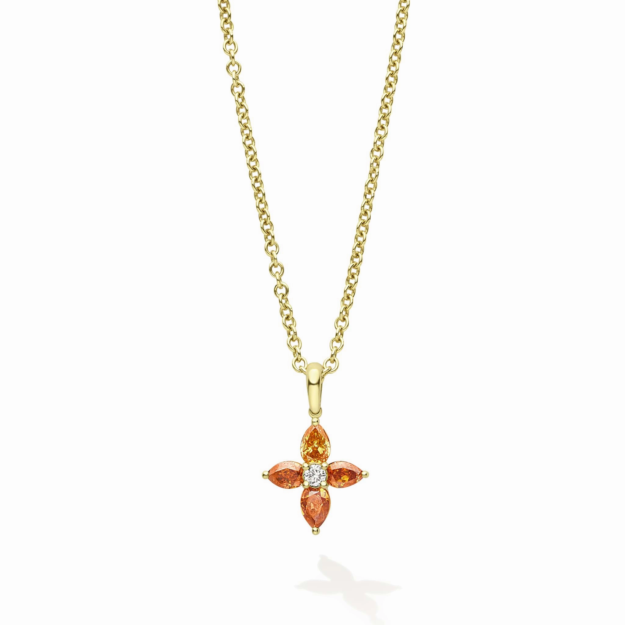 Studio 18K Gold Orange Sapphire and Diamond Flower Pendant Necklace