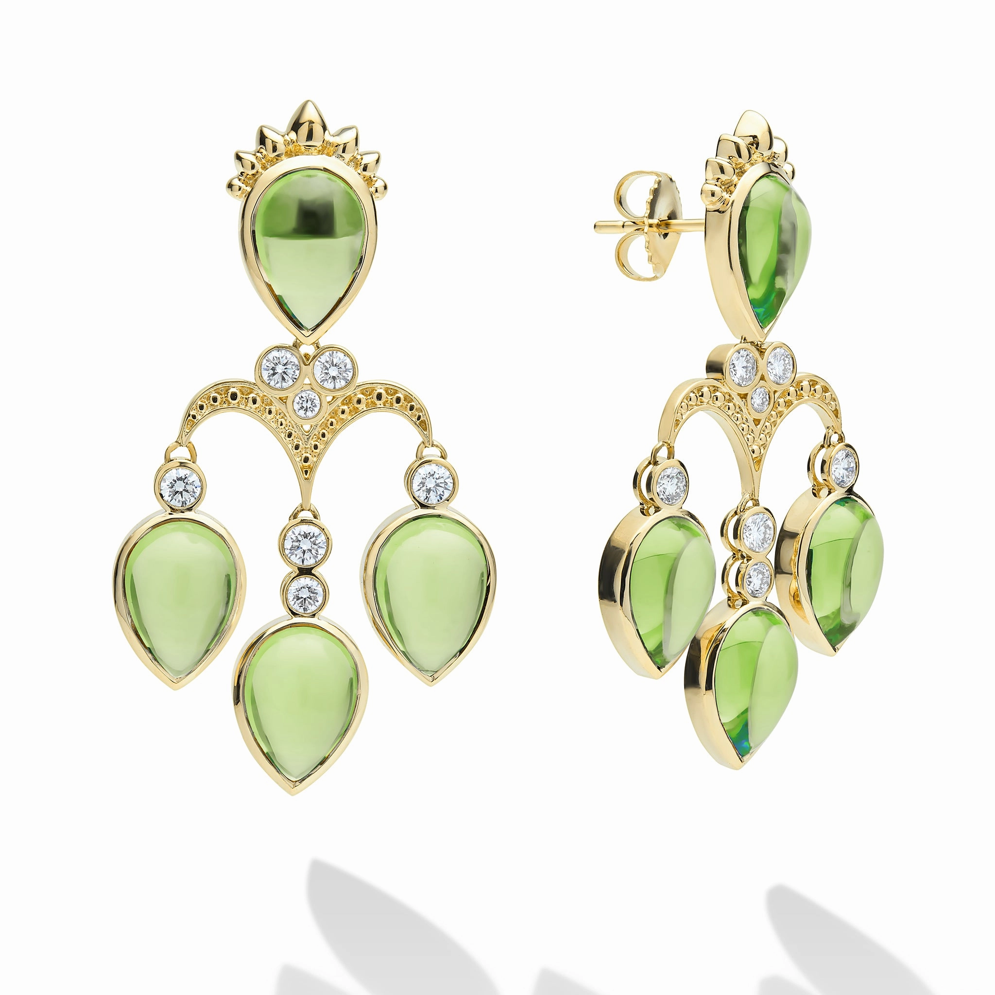 Studio 18K Gold Peridot & Diamond Drop Earrings