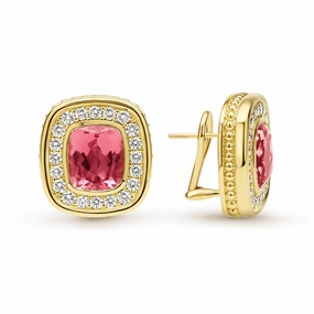 Studio 18K Gold Pink Tourmaline and Diamond Stud Earrings